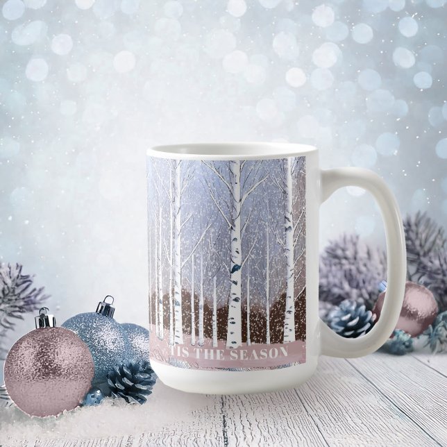Taza De Café Navidades nevados de árboles birch Dusty Blue ID10 (Subido por el creador)