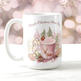 Taza De Café Navidades Nombre chocolate caliente rosado Big Mug