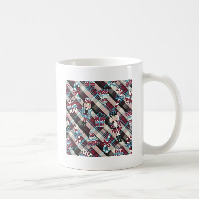 Taza De Café Navidades Nutcracker Plaid Blue Burgundy (Derecha)