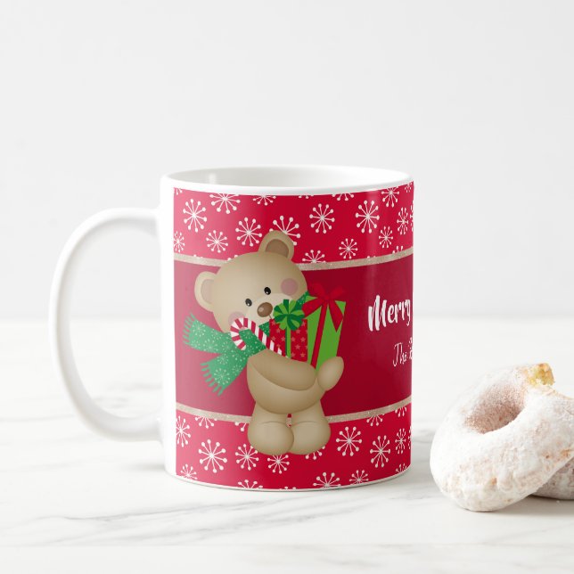 Taza De Café Navidades Oso de peluche con regalo y copos de nie (Con donut)