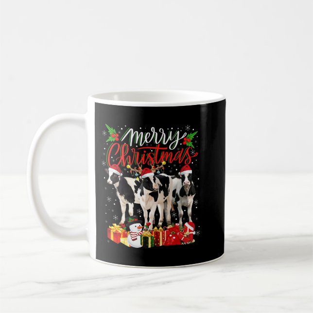 Taza De Café Navidades Pajama Dairy Cow Lover Xmas Tree Lights (Izquierda)