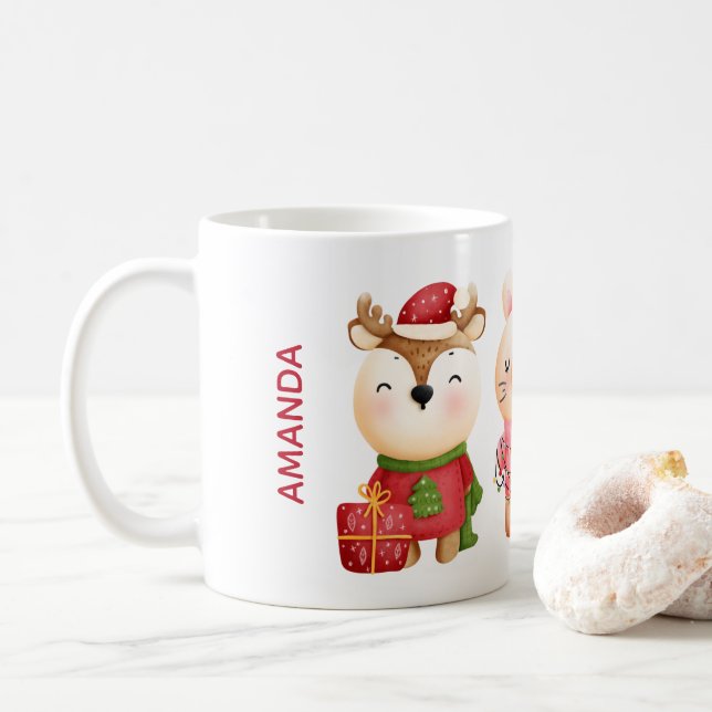 Taza De Café Navidades Pals - Oso y conejo de renos (Con donut)