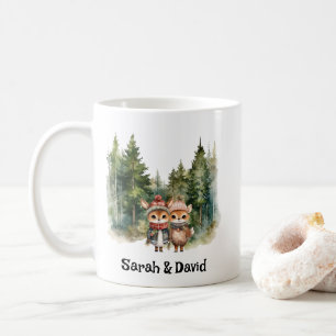 Taza De Café Navidades Pareja de animales de arte blanco negro 