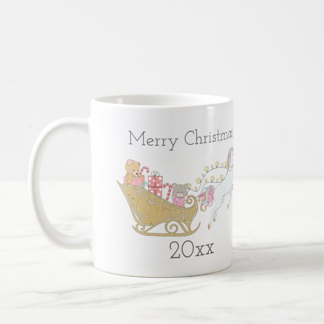 Taza De Café Navidades pasteles Unicorn Santa's Sleigh (Izquierda)
