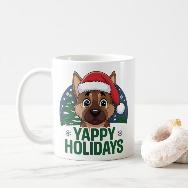 Taza De Café Navidades Pastor Alemán GSD Yappy Holidays (Con donut)
