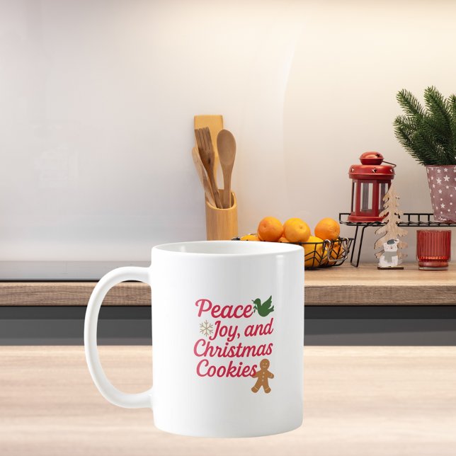 Taza De Café Navidades paz alegría galletas cita rojo (Subido por el creador)