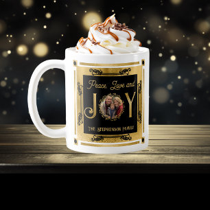Taza De Café Navidades Paz Amor y Alegría Foto Familiar