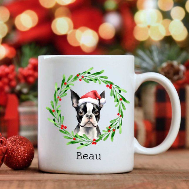 Taza De Café Navidades Perro Boston Terrier Mascota de vacacion (Subido por el creador)