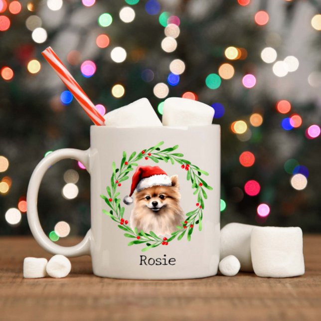 Taza De Café Navidades Perro Mascota de vacaciones de Pomerania (Subido por el creador)