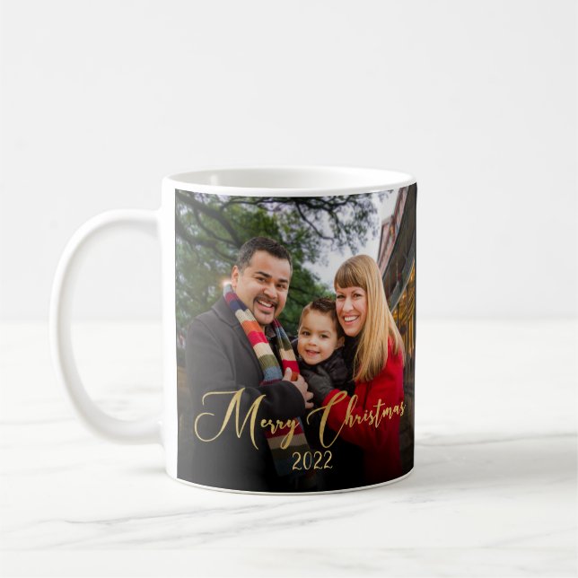 Taza De Café Navidades personalizado de foto de familia de dos  (Izquierda)