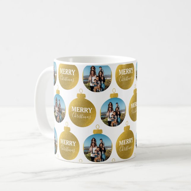 Taza De Café Navidades personalizado Elegant Gold Photo Ornamen (Anverso izquierdo)