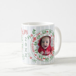 Taza De Café Navidades Personalizado Joyful Holiday Wreath