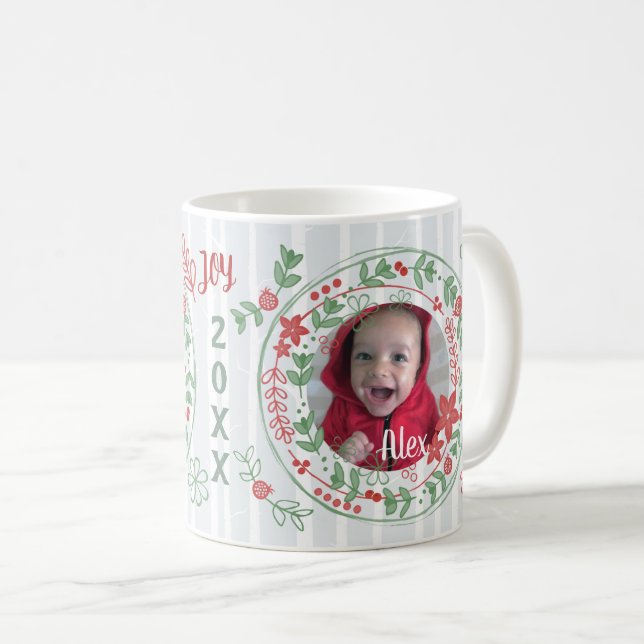 Taza De Café Navidades Personalizado Joyful Holiday Wreath (Anverso derecho)