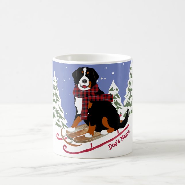 Taza De Café Navidades personalizados Bernese Mt Dog Sledding (Centro)