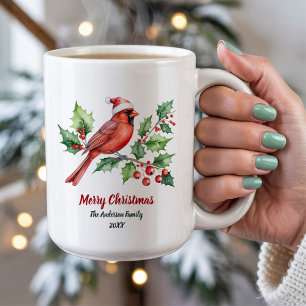 Taza De Café Navidades personalizados Cardenales rojos y bayas
