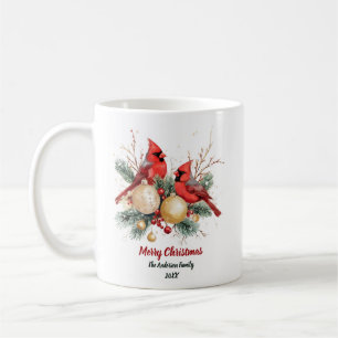Taza De Café Navidades personalizados Cardenales rojos y bayas