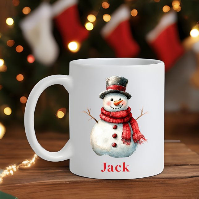 Taza De Café Navidades personalizados celebran la muerte de un  (Personalised Christmas Festive Red Scarf Snowman Coffee Mug)