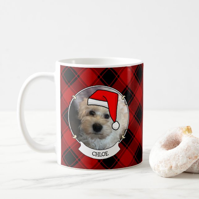 Taza De Café Navidades personalizados de marco fotográfico rojo (Con donut)
