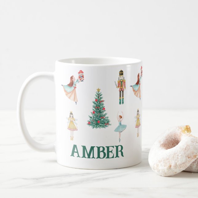 Taza De Café Navidades personalizados de Nutcracker y Ballerina (Con donut)