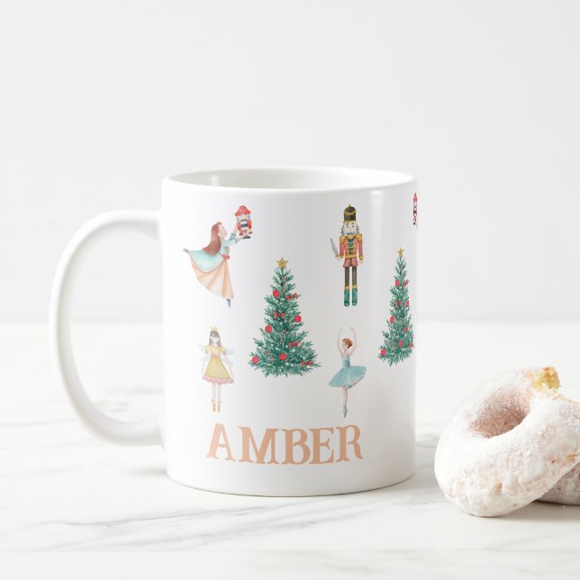 Taza De Café Navidades personalizados de Nutcracker y Ballerina (Con donut)