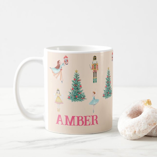 Taza De Café Navidades personalizados de Nutcracker y Ballerina (Con donut)