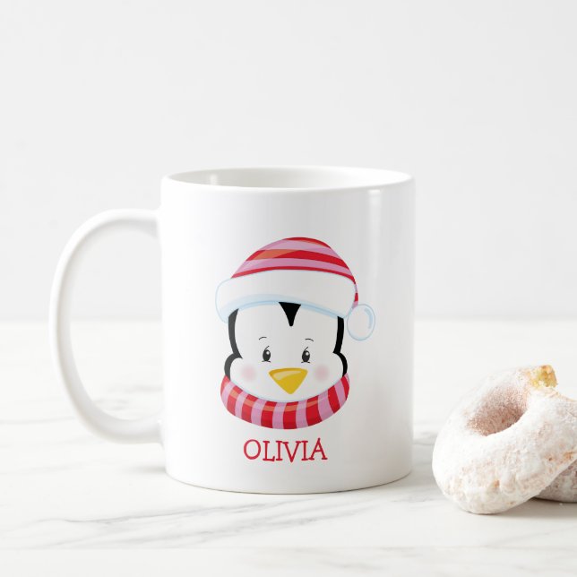 Taza De Café Navidades personalizados de pingüino (Con donut)