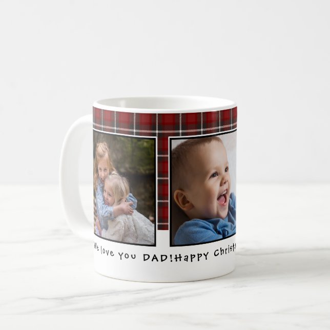 Taza De Café Navidades personalizados de Red Plaid 3 Foto (Anverso izquierdo)