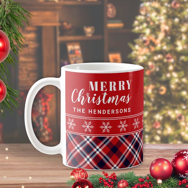 Taza De Café Navidades personalizados de Tartán rojo festivo (Subido por el creador)