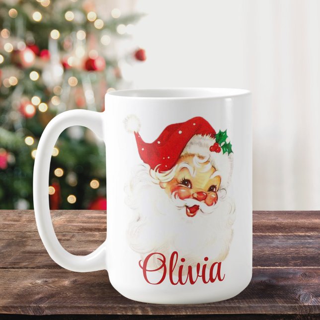Taza De Café navidades Personalizados del Viaje Retro Santa Cla (1950s Vintage Retro Santa Claus Custom Christmas Coffee Mug)