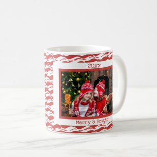 Taza De Café Navidades personalizados Foto Candy Cane Retro Bla