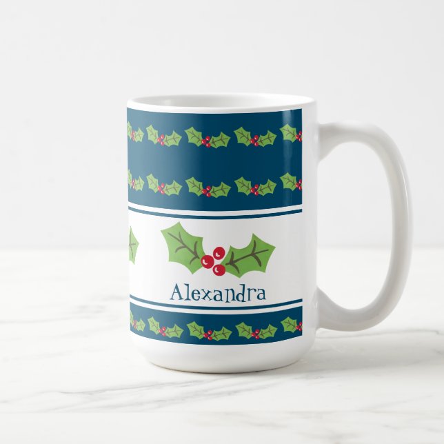 Taza De Café Navidades personalizados Holly & Berries (Derecha)