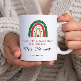 Taza De Café Navidades personalizados maestros Lista de arcoiri