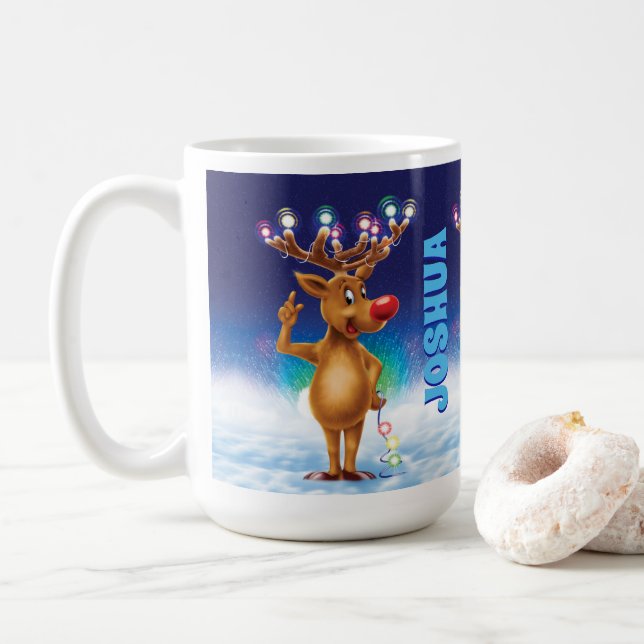 Taza De Café Navidades personalizados mug, Rudolph y luces. Caf (Con donut)