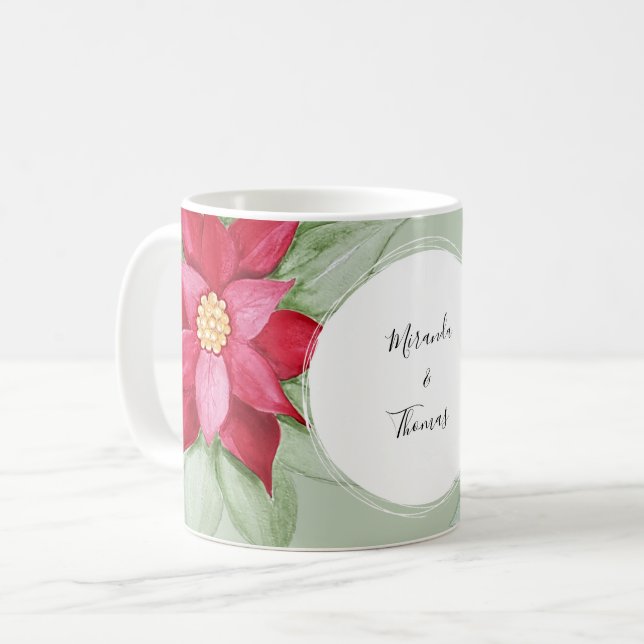Taza De Café Navidades personalizados Star Poinsettia Watercolo (Anverso izquierdo)