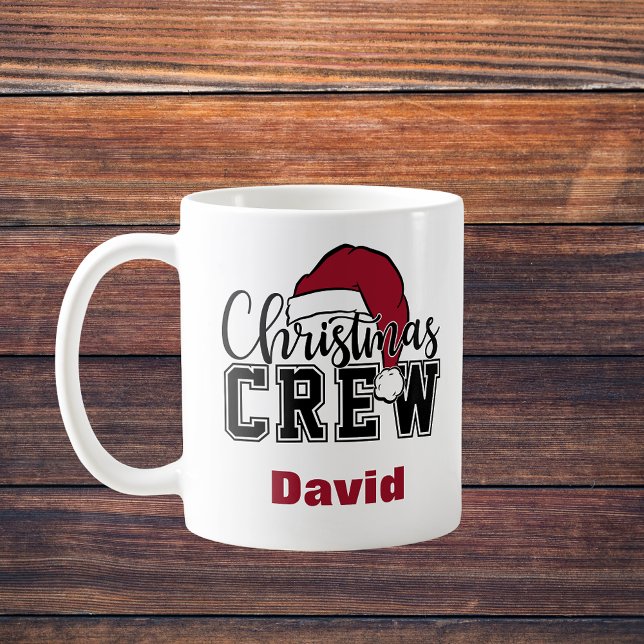 Taza De Café Navidades personalizados tripulan Mug con Santa Ha (Personalized Christmas Crew Mug with Santa Hat
)