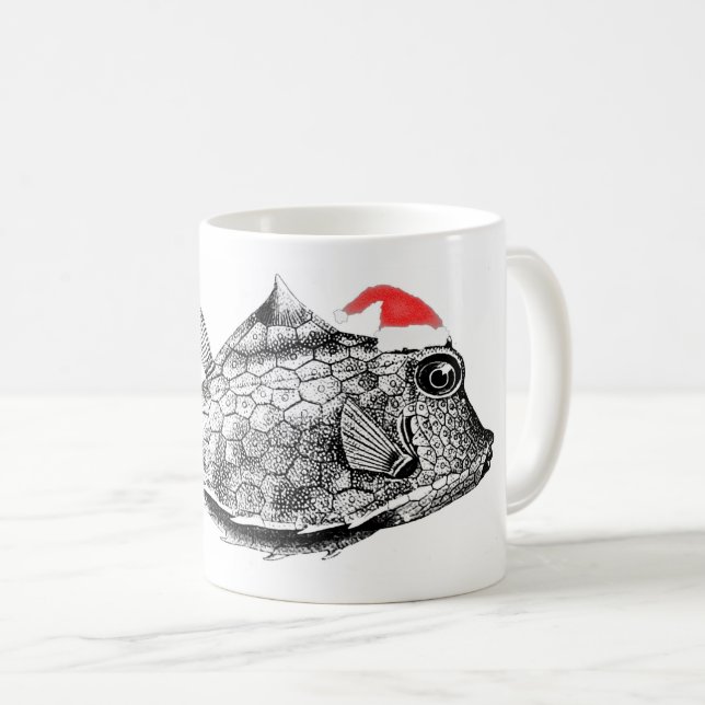Taza De Café Navidades Pescado (pez-cisne) con Santa Hat (Anverso derecho)