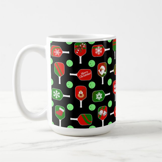 Taza De Café Navidades Pickleball Red Green Paddles Balls Black (Izquierda)