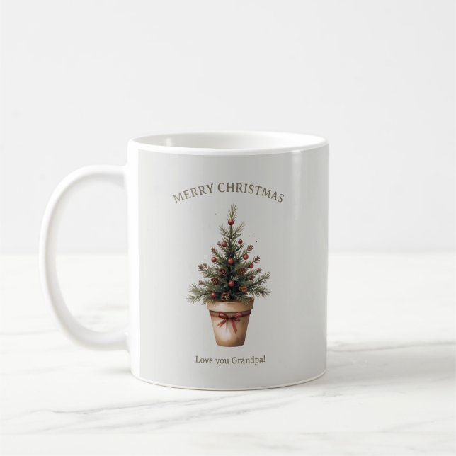 Taza De Café Navidades pinecone tree rústico personalizado de v (Izquierda)