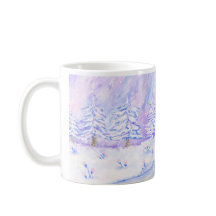 Navidades Pink Snowy Cabin Escena Ilustracion Mug