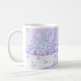 Taza De Café Navidades Pink Snowy Cabin Escena Ilustracion Mug