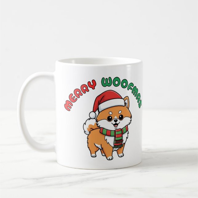 Taza De Café Navidades Pomeranian Mug: Merry Woofmas (Izquierda)