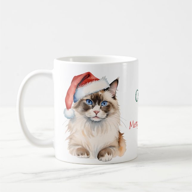 Taza De Café Navidades Ragdoll cat Watercolor (Izquierda)