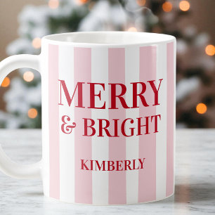 Taza De Café Navidades rayados rosados modernos y vivos
