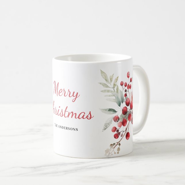 Taza De Café Navidades Red Berry Floral Nombre Botánico (Anverso derecho)