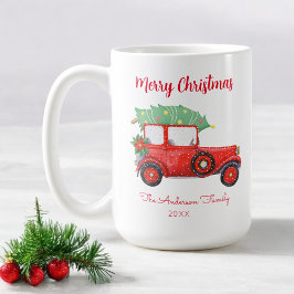 Taza De Café Navidades Red Truck Tree White Xmas