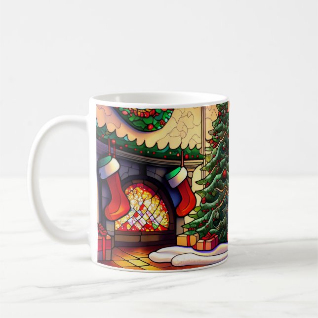 Taza De Café Navidades reemplazan escena en vidrio manchado (Izquierda)