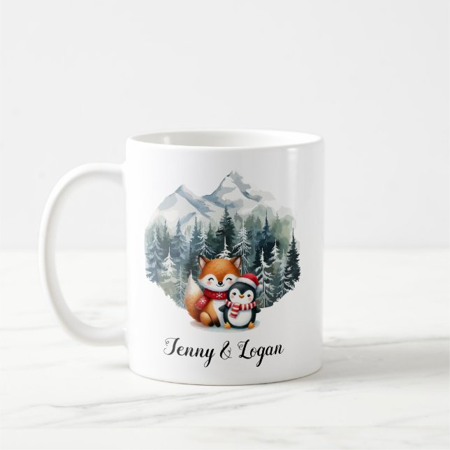 Taza De Café Navidades Regalo de Invierno Montaña Pine Trees Lo (Izquierda)