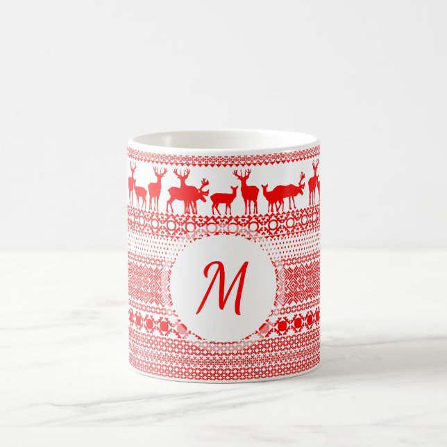 Taza De Café Navidades Rein Deer Lapland Pattern Monograma Mug (Centro)