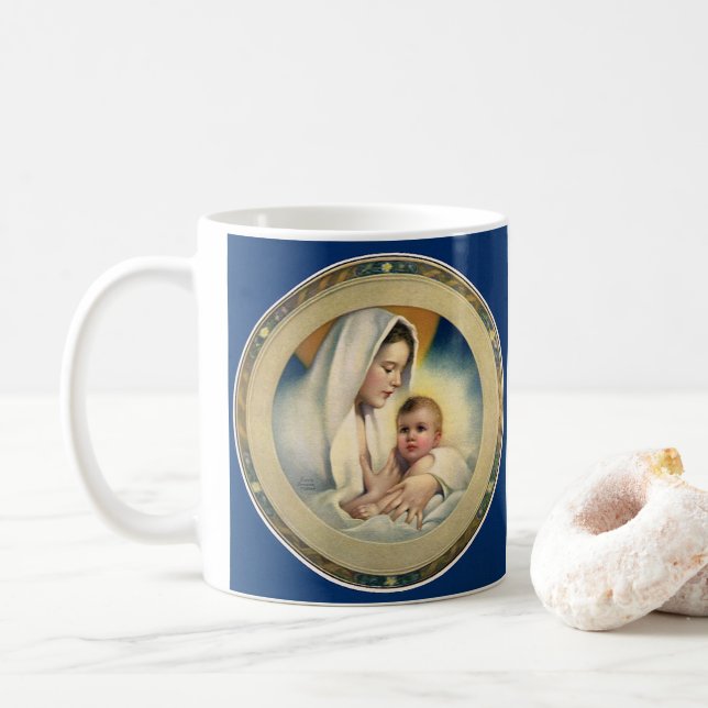 Taza De Café Navidades religiosos, madoneses y niños (Con donut)