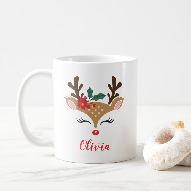 Taza De Café Navidades reno a la cara (Con donut)